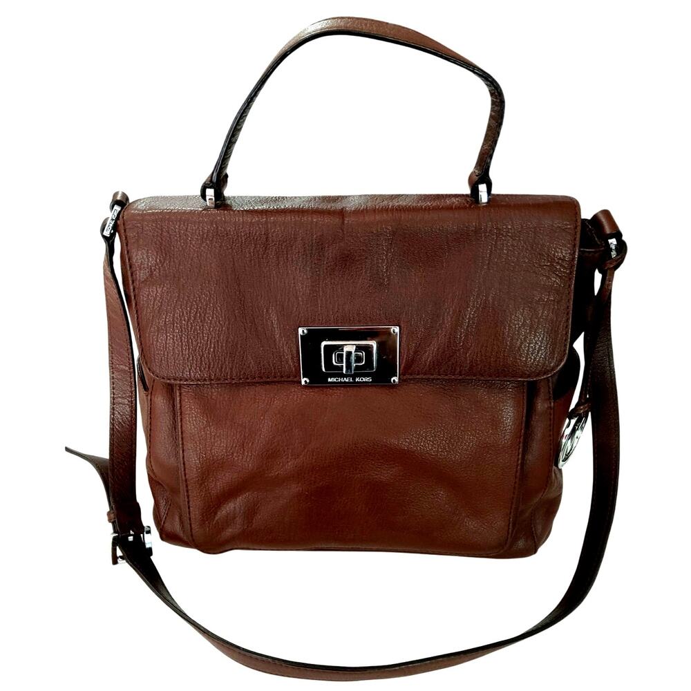 Vtg Michael Kors Cognac leather bag luxury TurnKey 10x12 in Mobwife old money - Picture 2 of 13